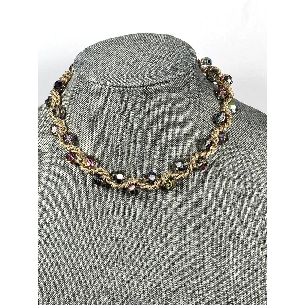 Necklace Vintage AB Crystals Gold Tone Chain Hook Clasp 16”+2”